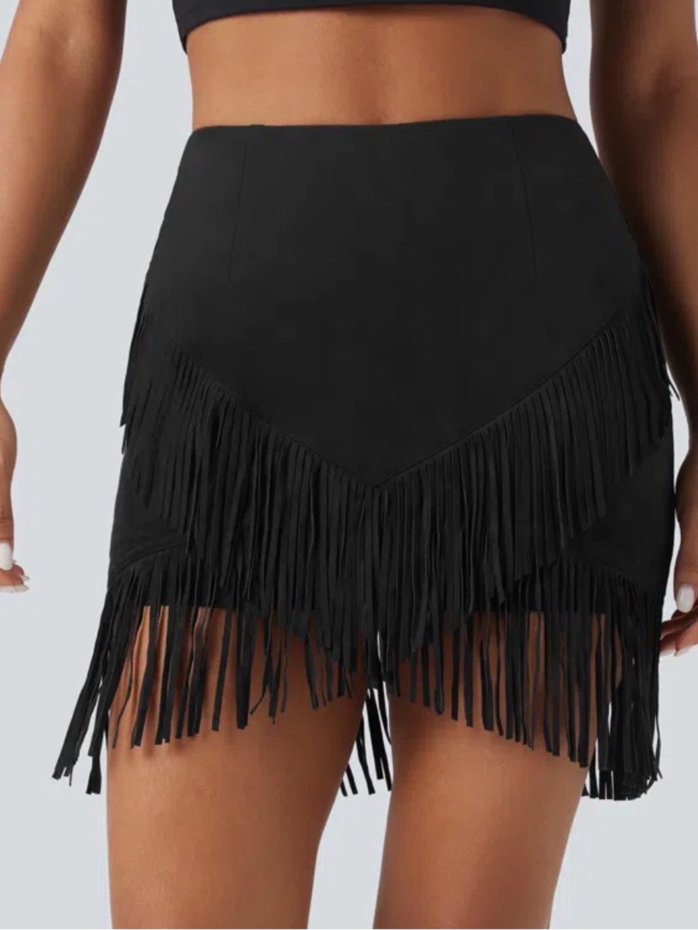 Black Fringe Mini Skirt - Women